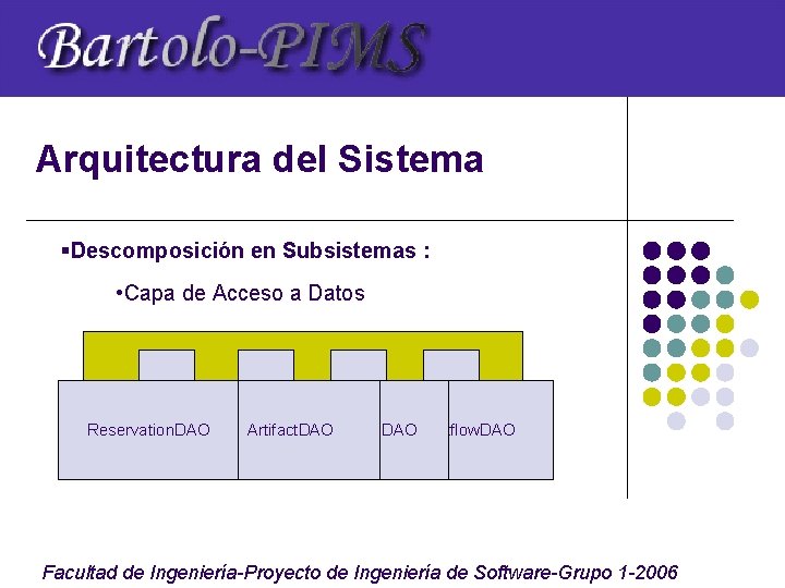 Arquitectura del Sistema §Descomposición en Subsistemas : • Capa de Acceso a Datos Reservation.