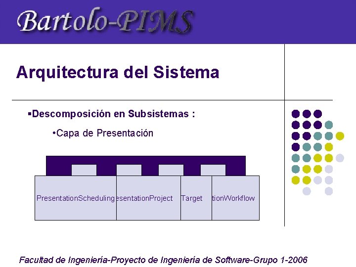 Arquitectura del Sistema §Descomposición en Subsistemas : • Capa de Presentación Presentation. Scheduling Presentation.