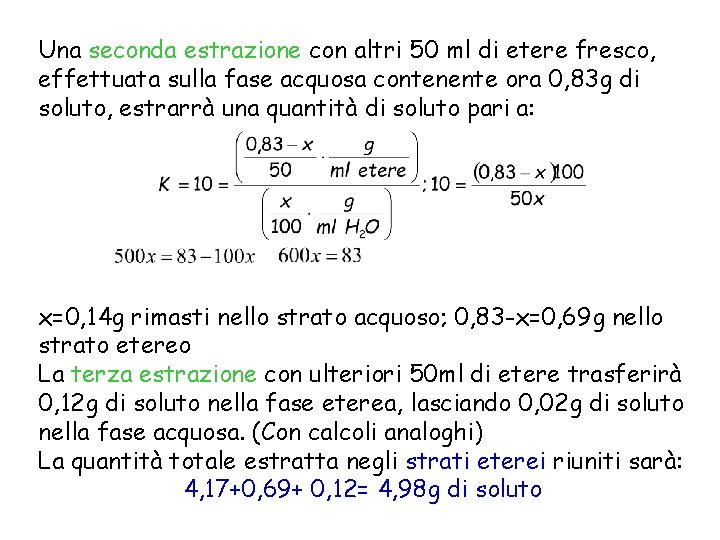 Una seconda estrazione con altri 50 ml di etere fresco, effettuata sulla fase acquosa