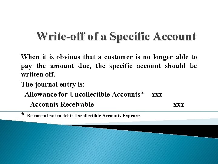 Write-off of a Specific Account When it is obvious that a customer is no