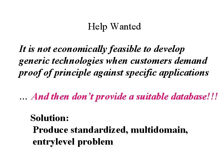 Help Wanted It is not economically feasible to develop generic technologies when customers demand