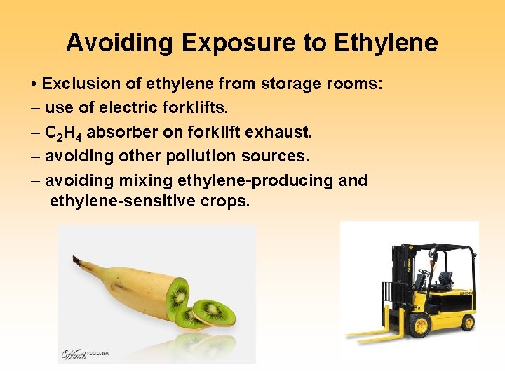 Avoiding Exposure to Ethylene • Exclusion of ethylene from storage rooms: – use of