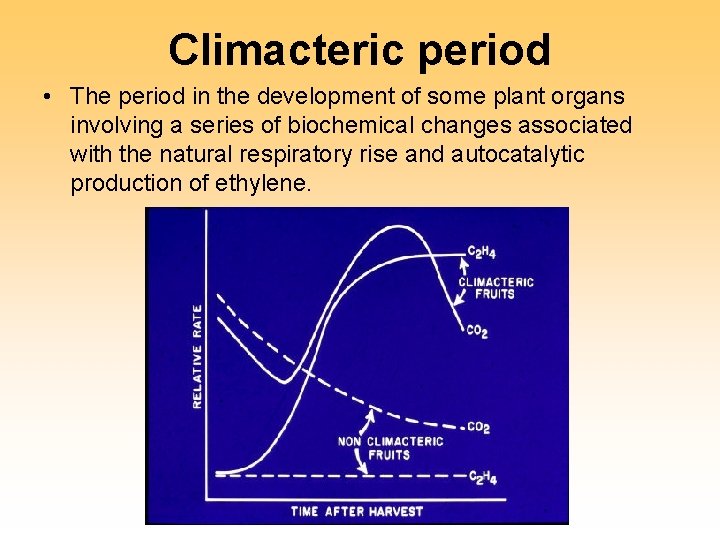 Climacteric period • The period in the development of some plant organs involving a