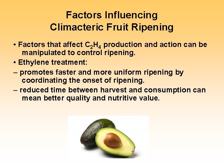 Factors Influencing Climacteric Fruit Ripening • Factors that affect C 2 H 4 production