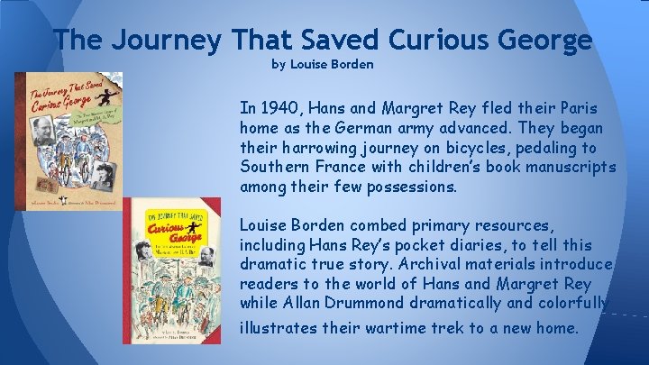 The Journey That Saved Curious George by Louise Borden In 1940, Hans and Margret