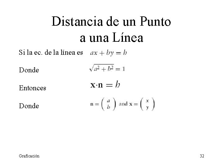 Distancia de un Punto a una Línea Si la ec. de la línea es Distancia de un Punto a una Línea Si la ec. de la línea es