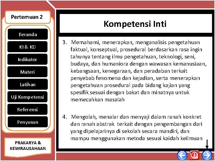 Pertemuan 2 Kompetensi Inti Beranda KI & KD Indikator Materi Latihan Uji Kompetensi 3.