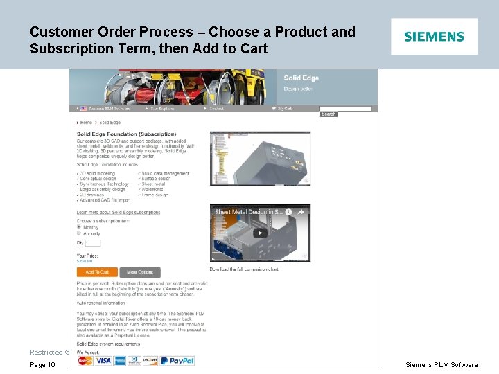 Customer Order Process – Choose a Product and Subscription Term, then Add to Cart