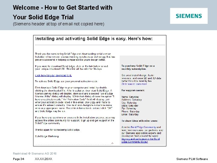 Welcome - How to Get Started with Your Solid Edge Trial (Siemens header at