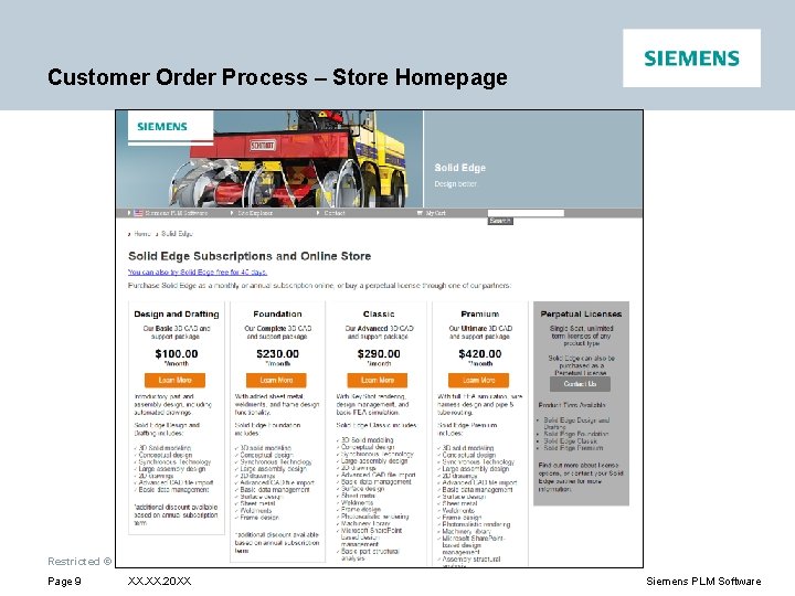 Customer Order Process – Store Homepage Restricted © Siemens AG 2016 Page 9 XX.