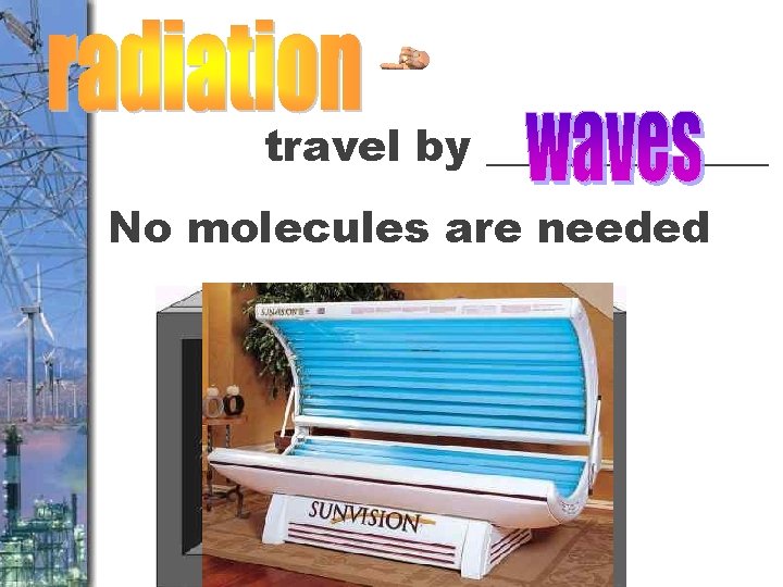 travel by _______ No molecules are needed Examples: 