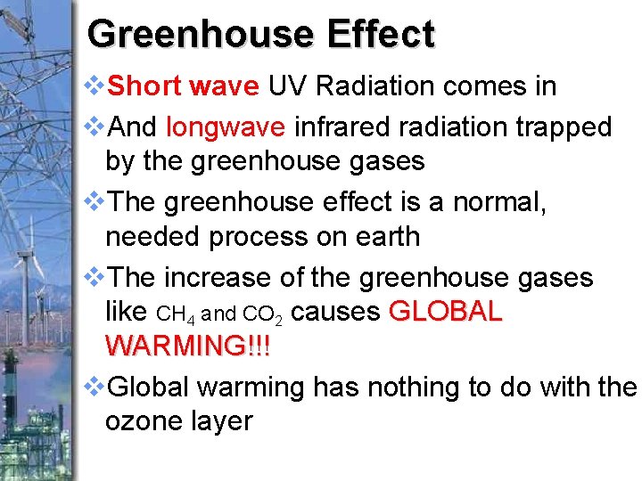 Greenhouse Effect v. Short wave UV Radiation comes in v. And longwave infrared radiation