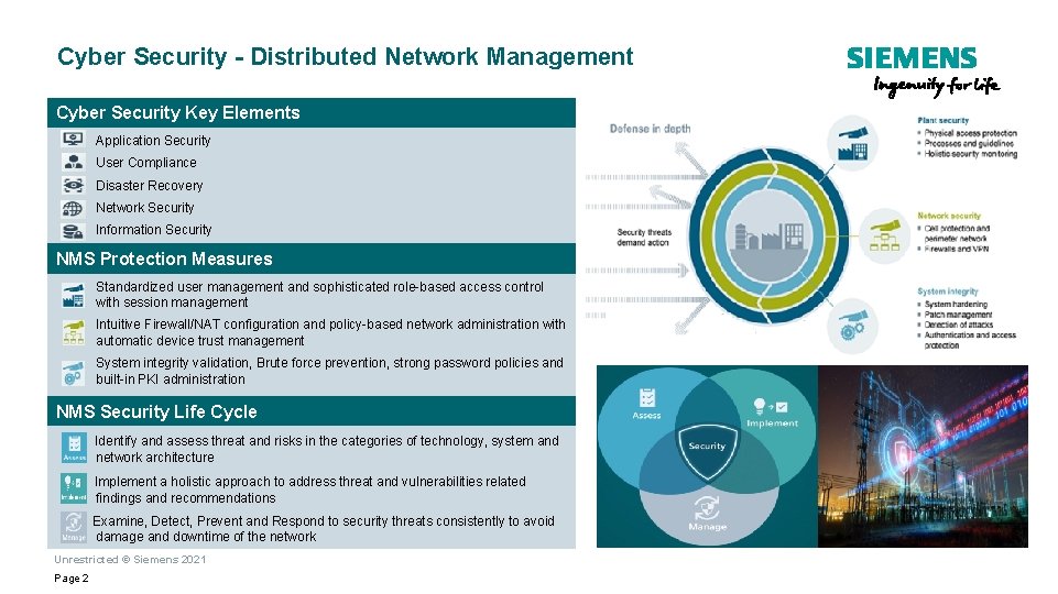 Cyber Security - Distributed Network Management Cyber Security Key Elements Application Security User Compliance