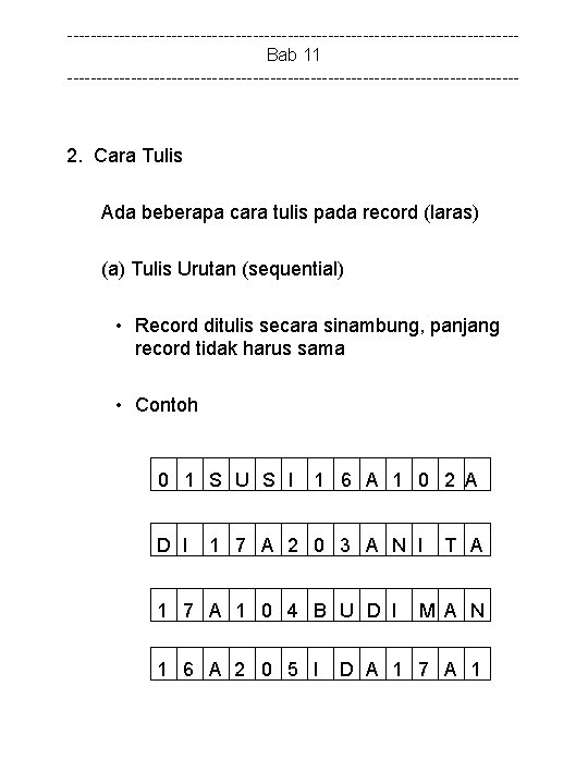 ---------------------------------------Bab 11 --------------------------------------- 2. Cara Tulis Ada beberapa cara tulis pada record (laras) (a)