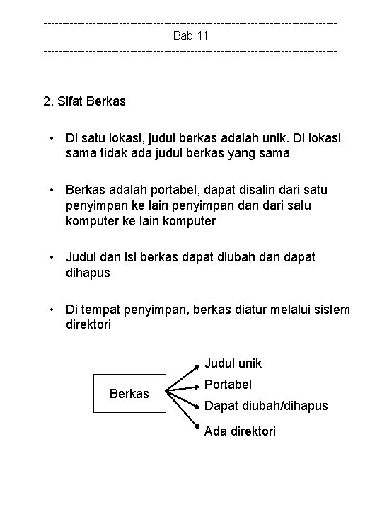 ---------------------------------------Bab 11 --------------------------------------- 2. Sifat Berkas • Di satu lokasi, judul berkas adalah unik.