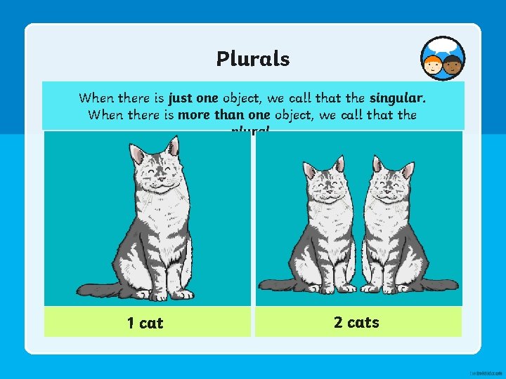 Plurals When there is just one object, we call that the singular. When there