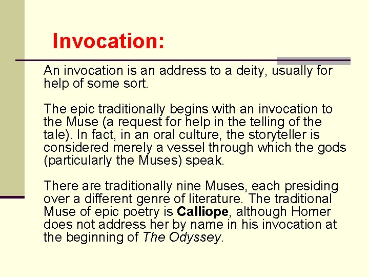 Invocation: An invocation is an address to a deity, usually for help of some
