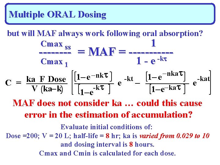 Multiple ORAL Dosing but will MAF always work following oral absorption? Cmax ss 1