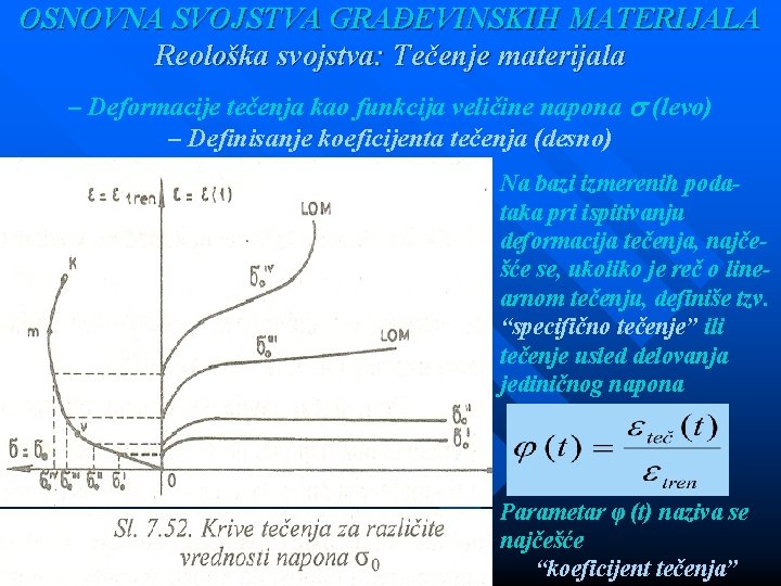 OSNOVNA SVOJSTVA GRAĐEVINSKIH MATERIJALA Reološka svojstva: Tečenje materijala – Deformacije tečenja kao funkcija veličine