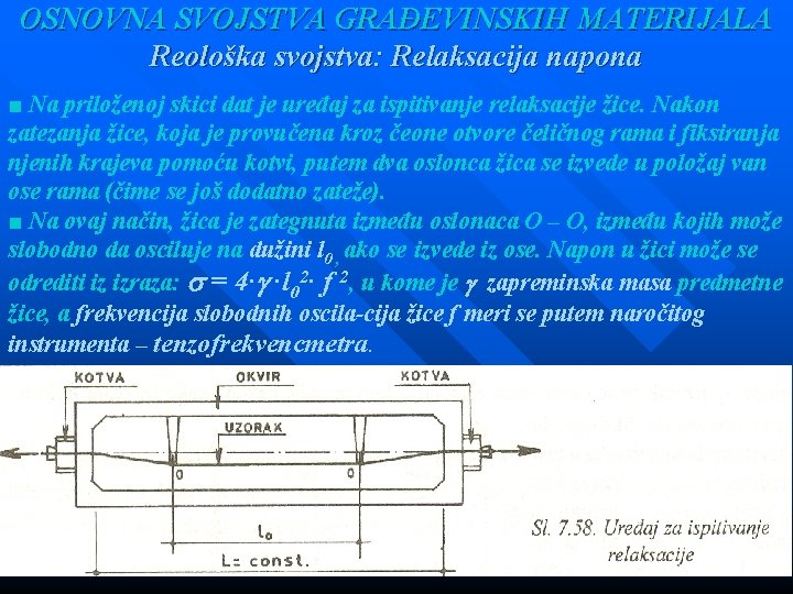 OSNOVNA SVOJSTVA GRAĐEVINSKIH MATERIJALA Reološka svojstva: Relaksacija napona ■ Na priloženoj skici dat je