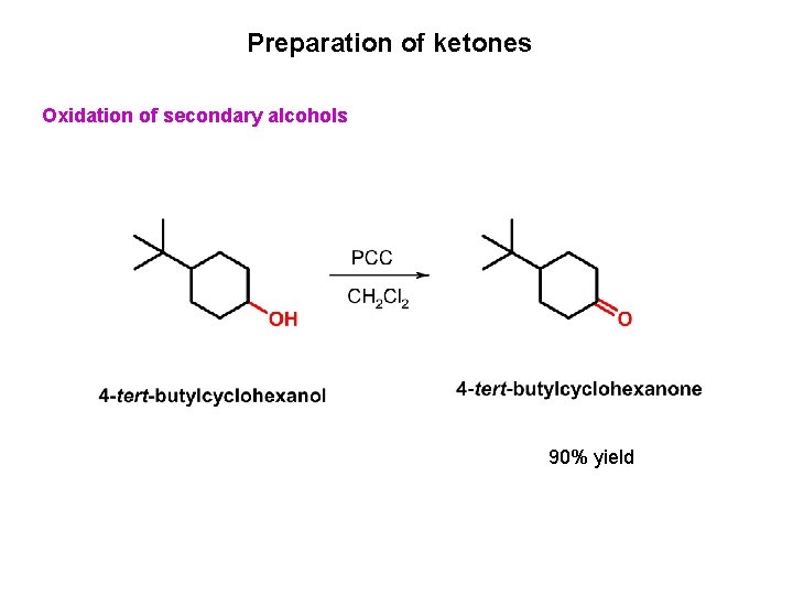 Preparation of ketones Oxidation of secondary alcohols 90% yield 