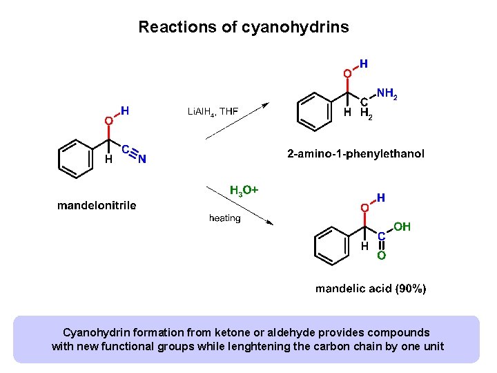 Reactions of cyanohydrins Cyanohydrin formation from ketone or aldehyde provides compounds with new functional