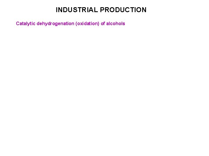 INDUSTRIAL PRODUCTION Catalytic dehydrogenation (oxidation) of alcohols 
