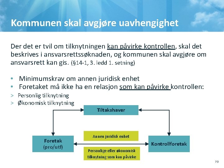 Kommunen skal avgjøre uavhengighet Der det er tvil om tilknytningen kan påvirke kontrollen, skal