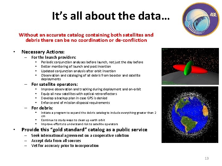 It’s all about the data… Without an accurate catalog containing both satellites and debris