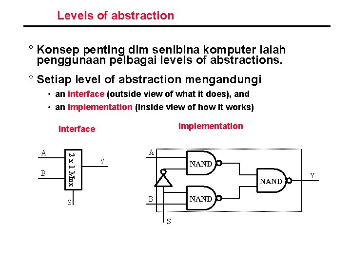 Levels of abstraction ° Konsep penting dlm senibina komputer ialah penggunaan pelbagai levels of