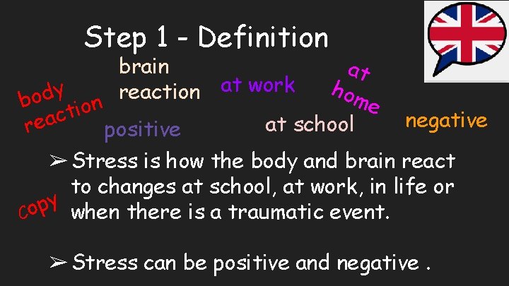 Step 1 - Definition brain reaction at work y d o b n o