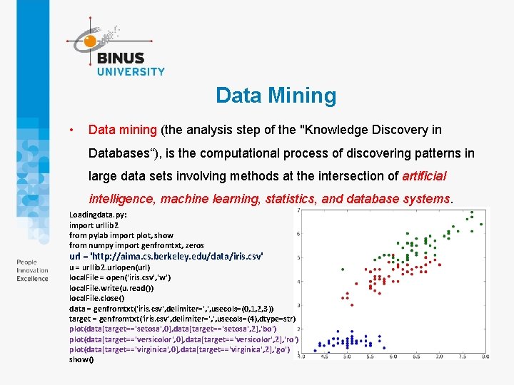 Data Mining • Data mining (the analysis step of the "Knowledge Discovery in Databases“),