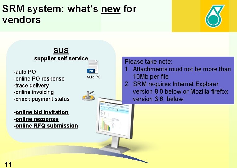 SRM system: what’s new for vendors SUS supplier self service -auto PO -online PO