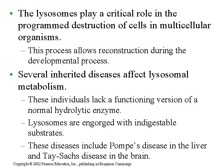  • The lysosomes play a critical role in the programmed destruction of cells