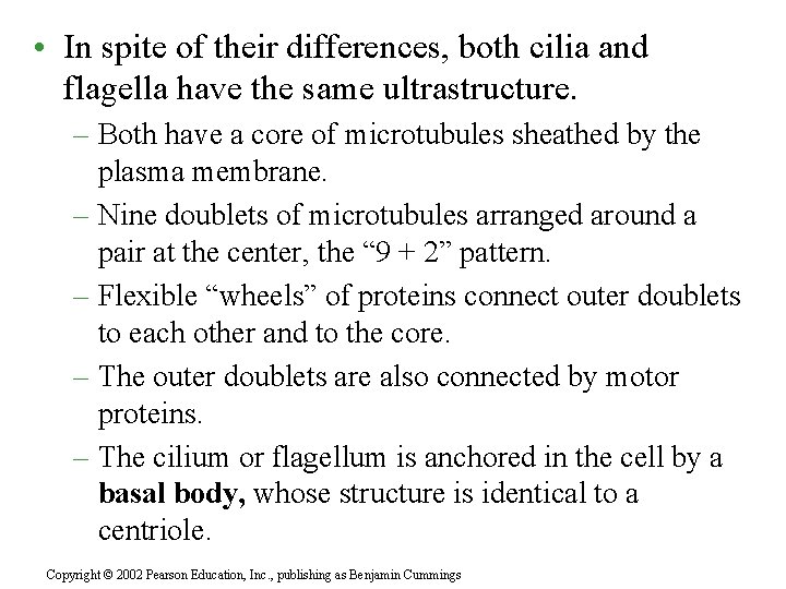  • In spite of their differences, both cilia and flagella have the same