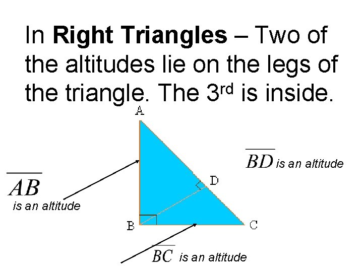 In Right Triangles – Two of the altitudes lie on the legs of rd