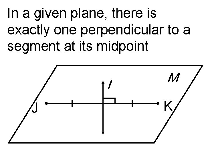 In a given plane, there is exactly one perpendicular to a segment at its