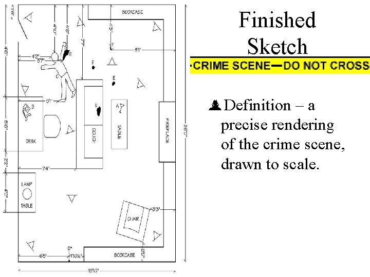Finished Sketch Definition – a precise rendering of the crime scene, drawn to scale.