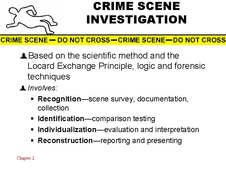 CRIME SCENE INVESTIGATION Based on the scientific method and the Locard Exchange Principle, logic