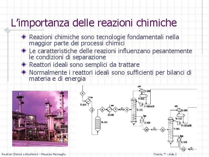 L’importanza delle reazioni chimiche Reazioni chimiche sono tecnologie fondamentali nella maggior parte dei processi