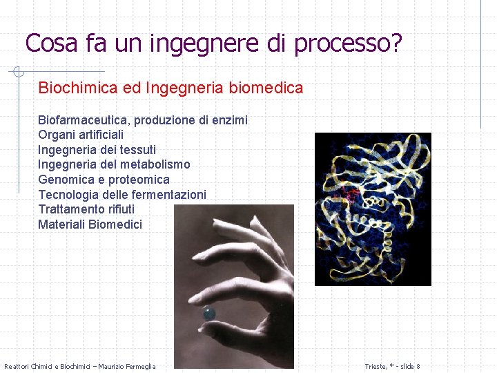 Cosa fa un ingegnere di processo? Biochimica ed Ingegneria biomedica Biofarmaceutica, produzione di enzimi