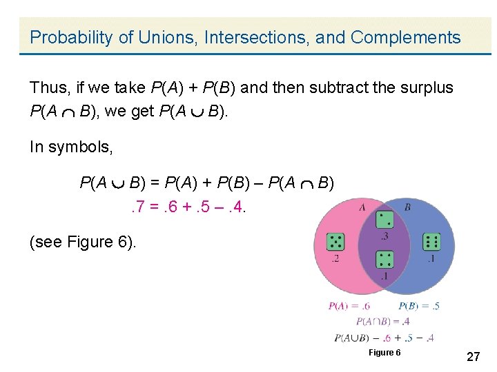 Probability of Unions, Intersections, and Complements Thus, if we take P(A) + P(B) and