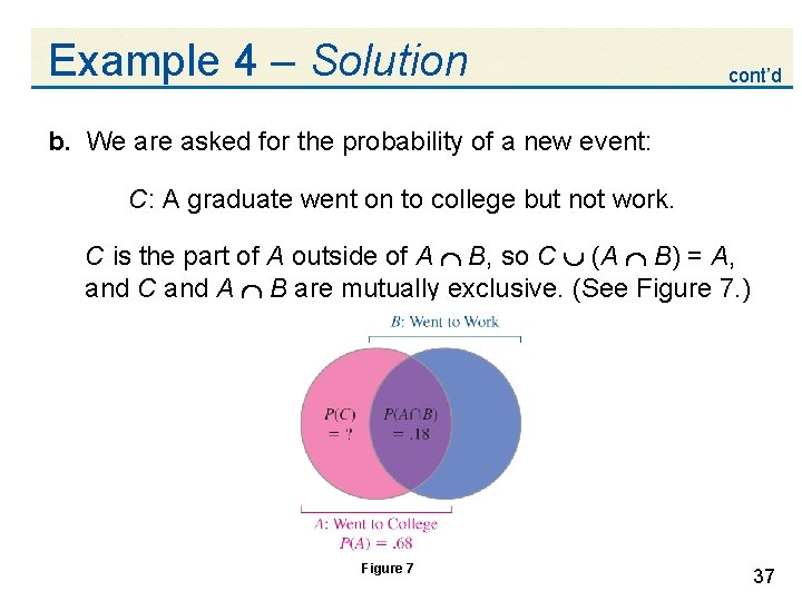 Example 4 – Solution cont’d b. We are asked for the probability of a