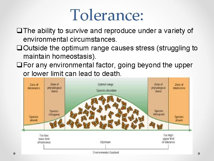 Tolerance: q. The ability to survive and reproduce under a variety of environmental circumstances.