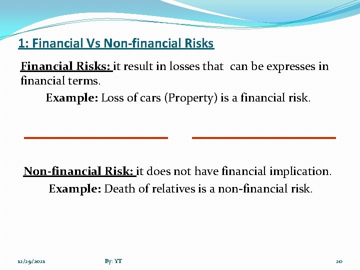 1: Financial Vs Non-financial Risks Financial Risks: it result in losses that can be
