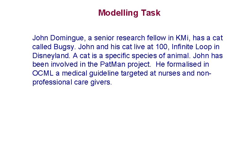 Modelling Task John Domingue, a senior research fellow in KMi, has a cat called Modelling Task John Domingue, a senior research fellow in KMi, has a cat called