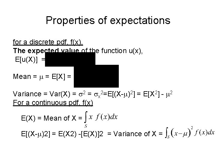 Properties of expectations for a discrete pdf, f(x), The expected value of the function