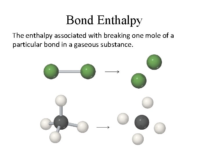 Bond Enthalpy The enthalpy associated with breaking one mole of a particular bond in