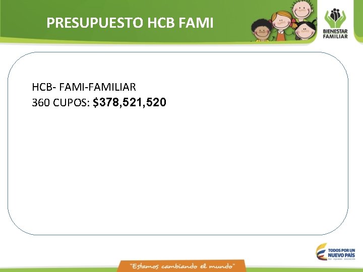 PRESUPUESTO HCB FAMI HCB- FAMI-FAMILIAR 360 CUPOS: $378, 521, 520 PRESUPUESTO HCB FAMI HCB- FAMI-FAMILIAR 360 CUPOS: $378, 521, 520