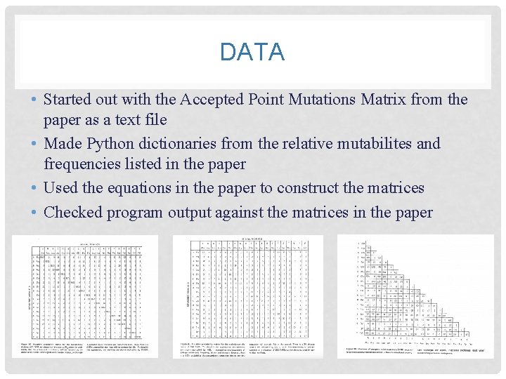 DATA • Started out with the Accepted Point Mutations Matrix from the paper as